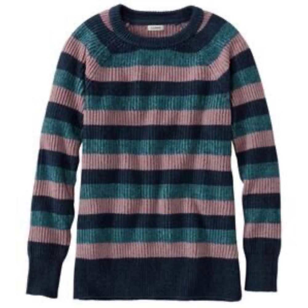 L.L. Bean Striped Crewneck Sweater in Navy, Teal & Pink